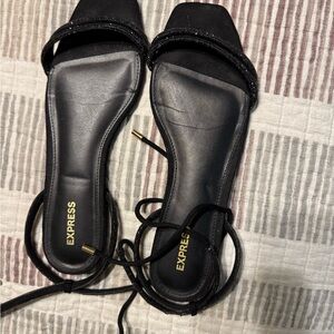 Express Black Lace-Up Square-Toe Heels